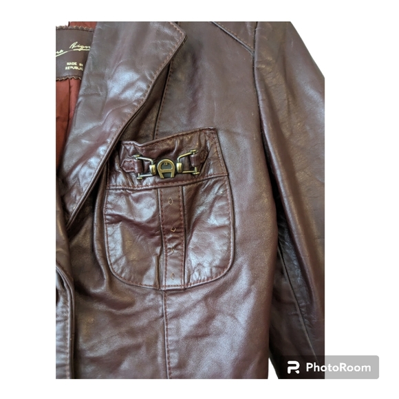 Vintage Etienne Aigner 70s Leather Jacket Burgundy Size 10 - Picture 3 of 3